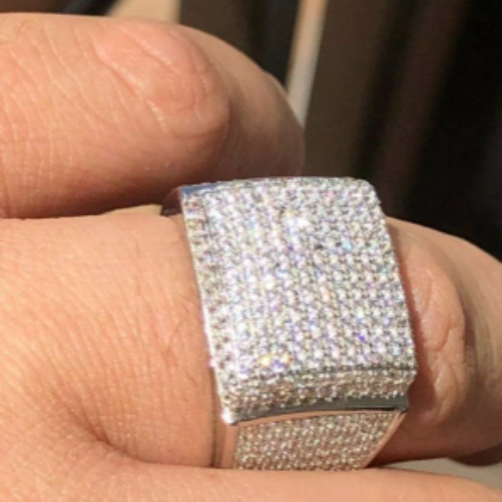 Brand New Solid Silver White Gold Moissanite Mens Ring